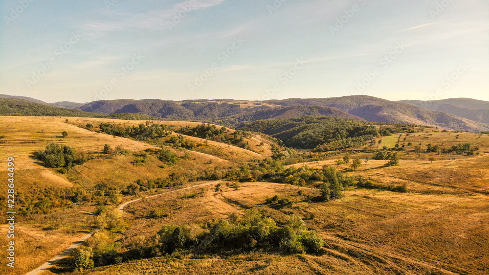 Yellow fields in national park Cheile Nerei Beusnita, near the Sasca Montana in Romania