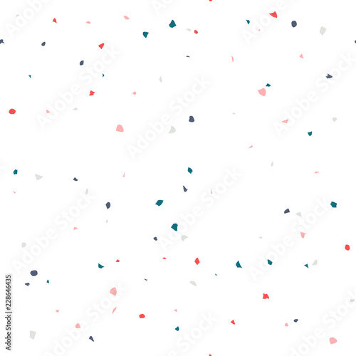Terrazzo flooring textured surface modern abstract pattern. Vector seamless abstract repeat with chips of marble or granite in soft pastel  colors.
