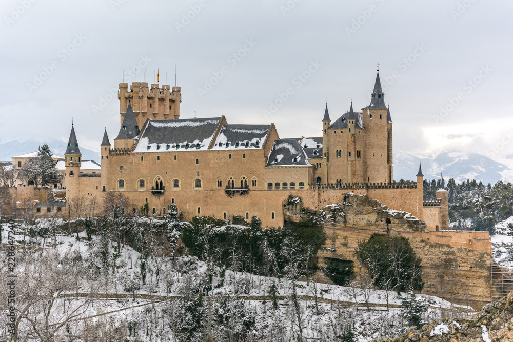 View of the Alcazar of Segovia in winter, a winter trip to spend Christmas in the interior of Spain View of the Alcazar of Segovia in winter, a winter trip to spend Christmas in the interior of Spain