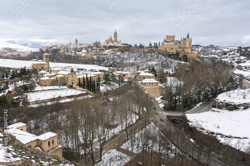 Panoramic of the city of Segovia in winter a place to spend Christmas and make a break in a weekend (Spain)