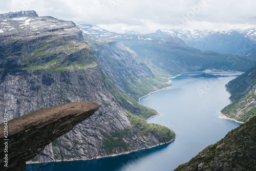 Trolltunga - cliff rock above lake Ringedalsvatnet in Norway