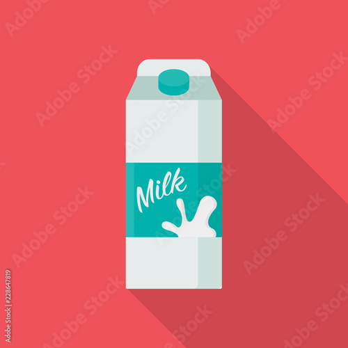 Pack of milk flat icon with long shadow isolated on red background. Simple milk package in flat style, vector illustration for web and mobile design. Breakfast element. 