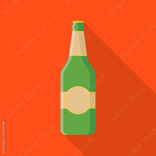 Beer bottle flat icon with long shadow isolated on orange background. Simple alcoholic drink in flat style. Can be used in banners, posters, restaurant and pub menu.