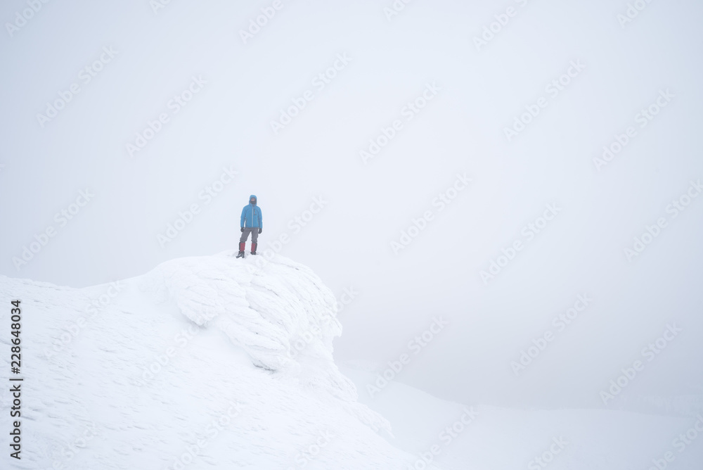 Mountain hiking in the winter