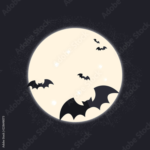 Background design with bats and full moon for halloween