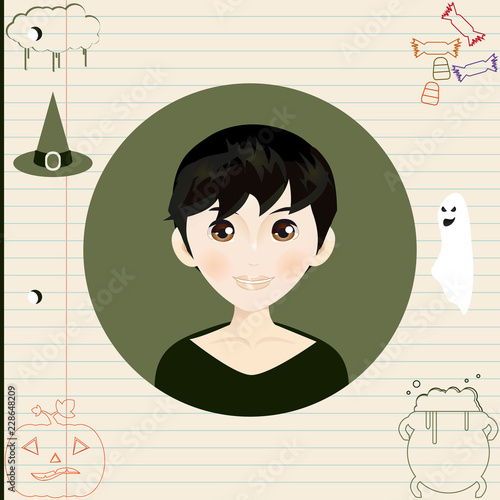 Portrait of little boy thinking about elements of halloween