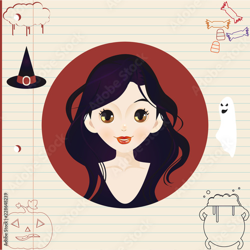 Portrait of little girl thinking about elements of halloween