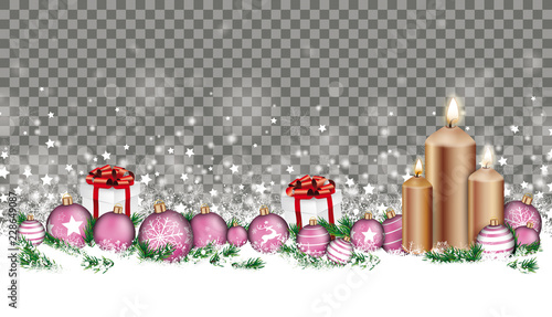 Christmas Card Header Gray Snowflakes Baubles Gifts Candles Transparent