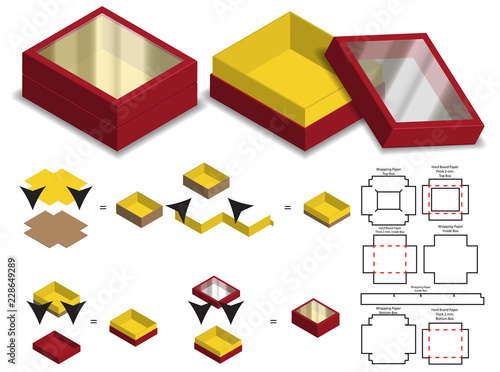 hard board paper rigid box 3d mockup with dieline
