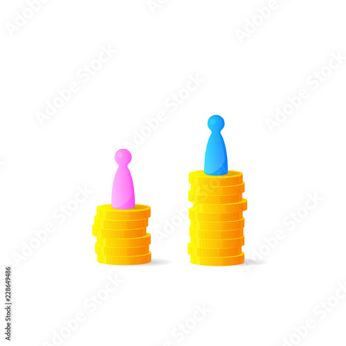 Gender gap or unequal pay concept. Clipart image isolated on white background