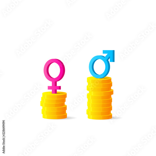 Gender gap or unequal pay concept. Clipart image isolated on white background