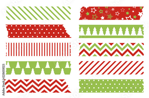 Christmas washi tapes vector set. Colored scotch lines