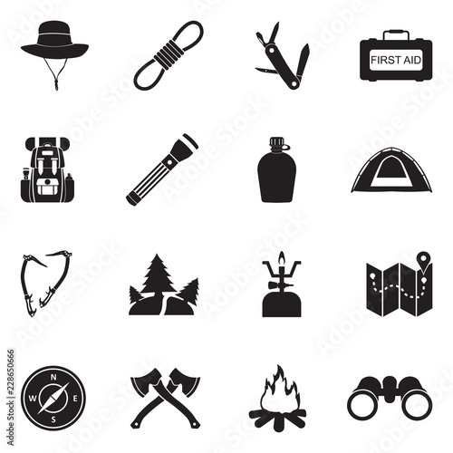 Expedition Icons. Black Flat Design. Vector Illustration.