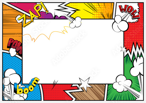 Pop Art background with place for text. Comic book frame. Cartoon retro vector illustration drawing for advertising. photo