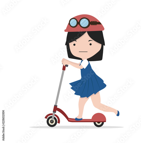 small girl riding Kick Scooter