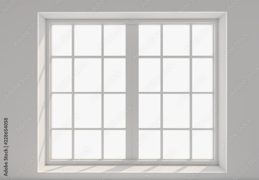 Empty white room with window and sunlight. Mockup, template. 3d illustration; Empty white room with window and sunlight. Mockup, template. 3d illustration;