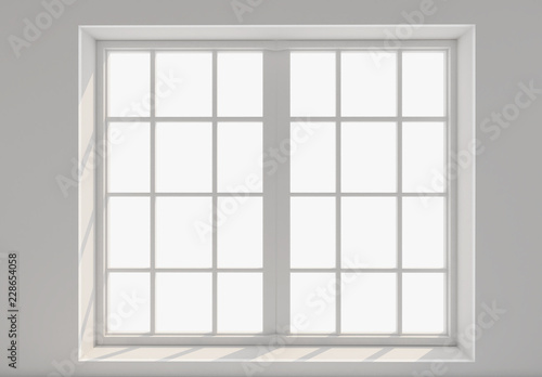 Empty white room with window and sunlight. Mockup  template. 3d illustration 