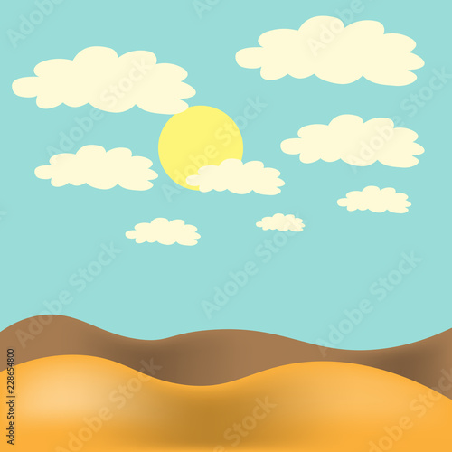Vector illustration. Desert landscape with blue sky  sun and clouds.
