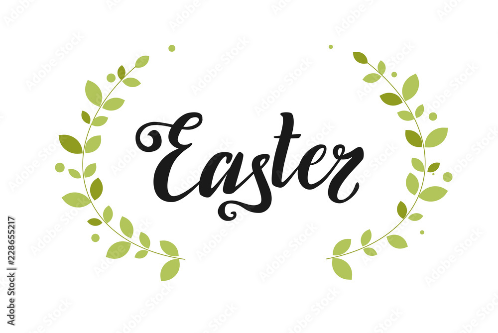 lettering Easter in a spring twigs with leaves lettering Easter in a spring twigs with leaves