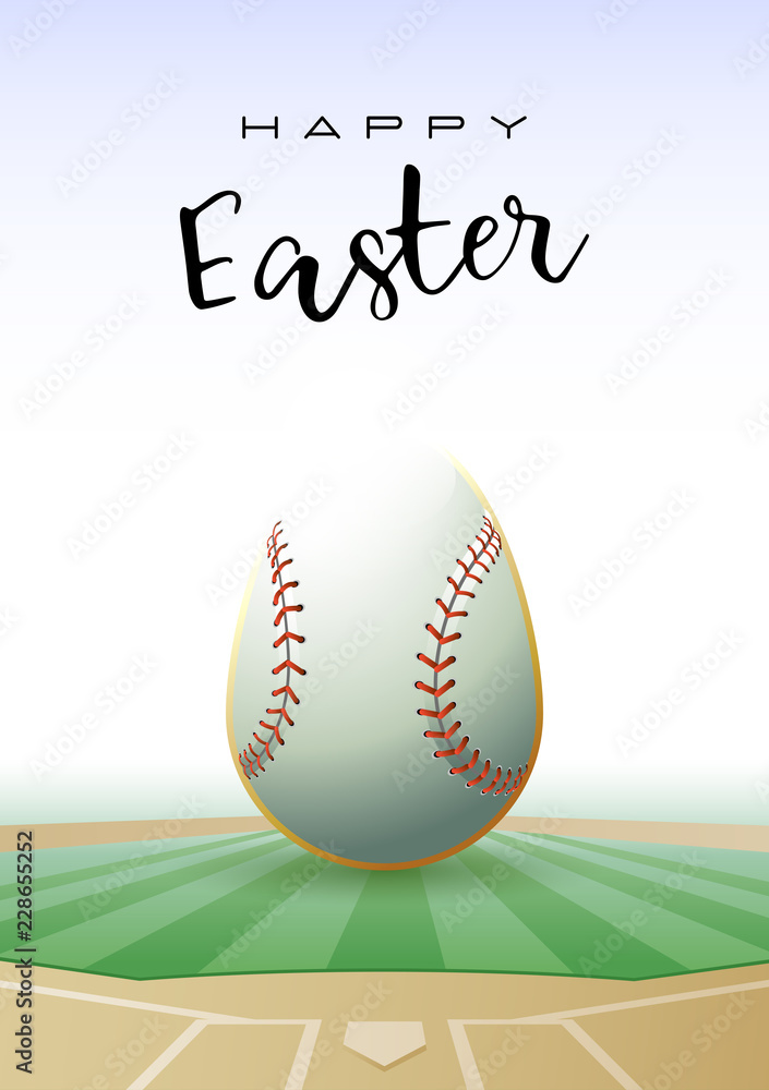 Happy Easter. Sports greeting card. Realistic baseball ball in the shape of  Easter egg. Vector illustration. Stock Vector | Adobe Stock