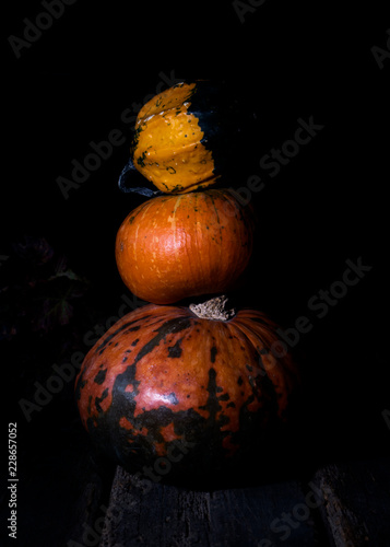 Autumn Pumpkins On a Rustic Wooden Surface