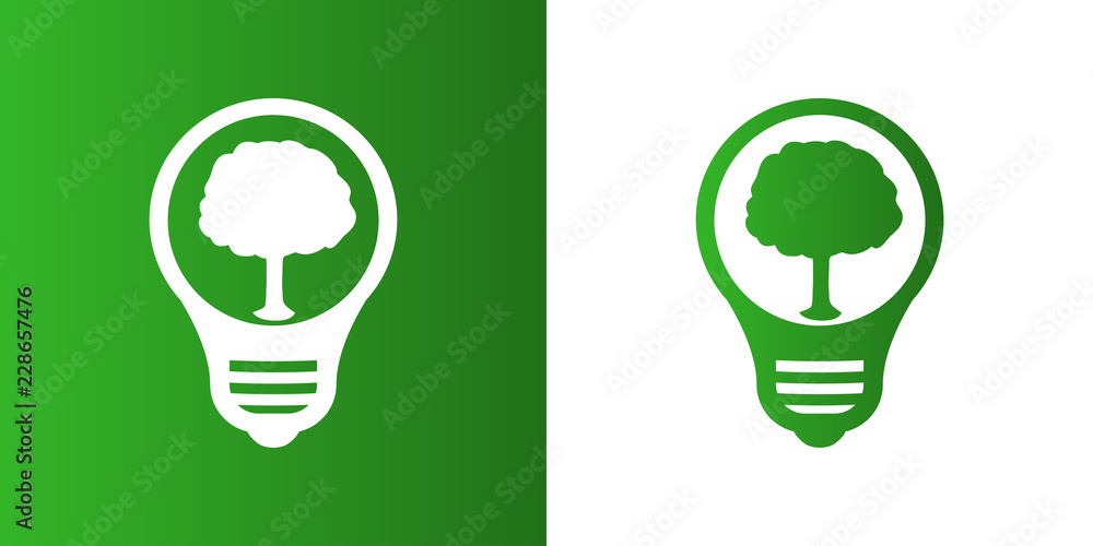 Logotipo bombilla con arbol en verde y blanco Stock Vector Adobe Stock