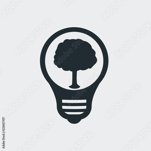 Logotipo bombilla con arbol en fondo gris