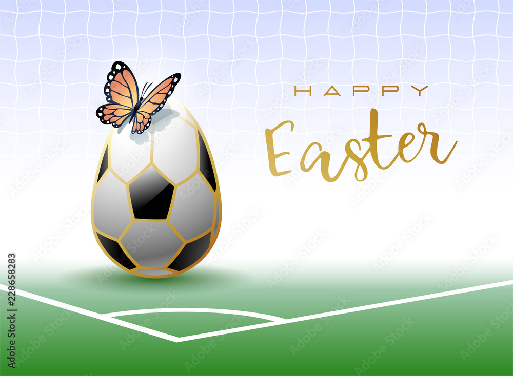 Vektorová grafika „Happy Easter. Sports greeting card. Realistic soccer