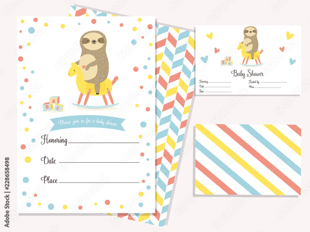 Obraz premium Baby shower invitation card with cute sloth