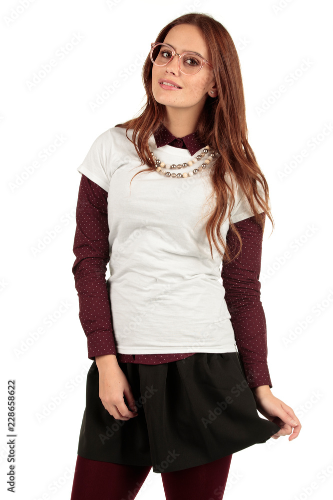 Blank t-shirt mock-up - Cute preppy, fashion geek girl ready for your design