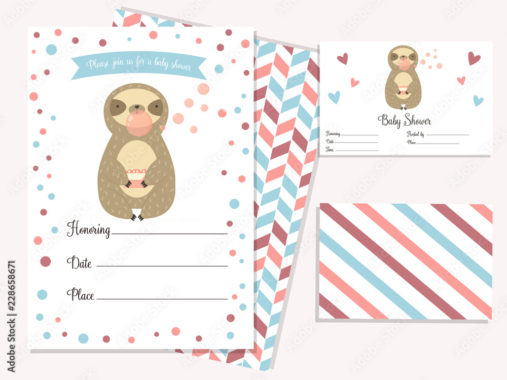 Baby shower invitation card with cute sloth Stock Vector | Adobe Stock