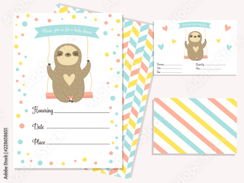 Baby shower invitation card with cute sloth