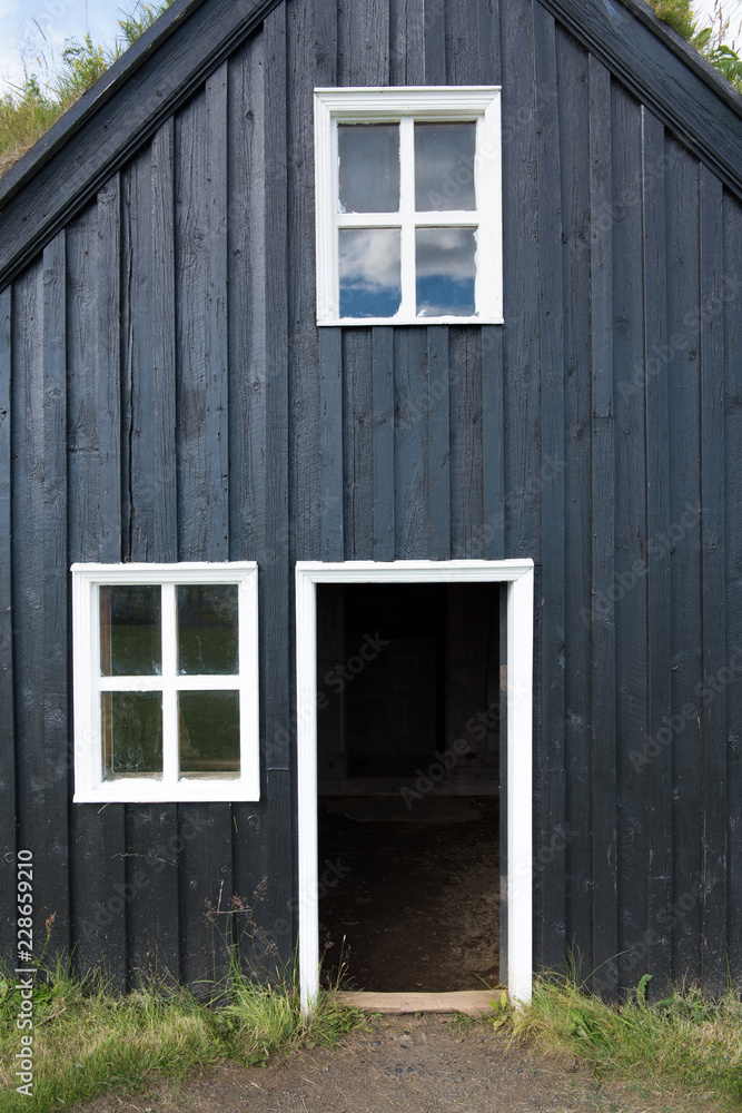 Traditional Icelandic houses with grass roof in Skogar Folk Museum, Iceland Traditional Icelandic houses with grass roof in Skogar Folk Museum, Iceland