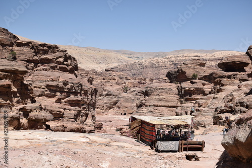 View of Wadi Musa with Bedouin Hut in Foreground, Petra, Jordan