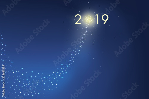 Carte de vœux présentant l’objectif 2019 sous la forme d’une comète en feu d’artifice symbole de réussite