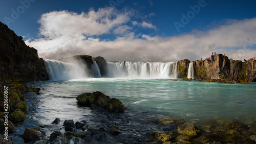 Fantastic view of powerful Godafoss cascade. Location Bardardalur valley, Skjalfandafljot river, Iceland, Europe. Scenic image of beautiful nature landscape. Amazing scenery. Discover beauty of earth.