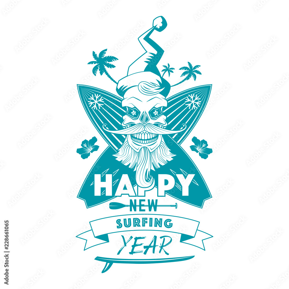 Happy New Surfing Year monochrome emblem
