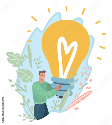 Guy with giant lamp in his hands. New idea concept