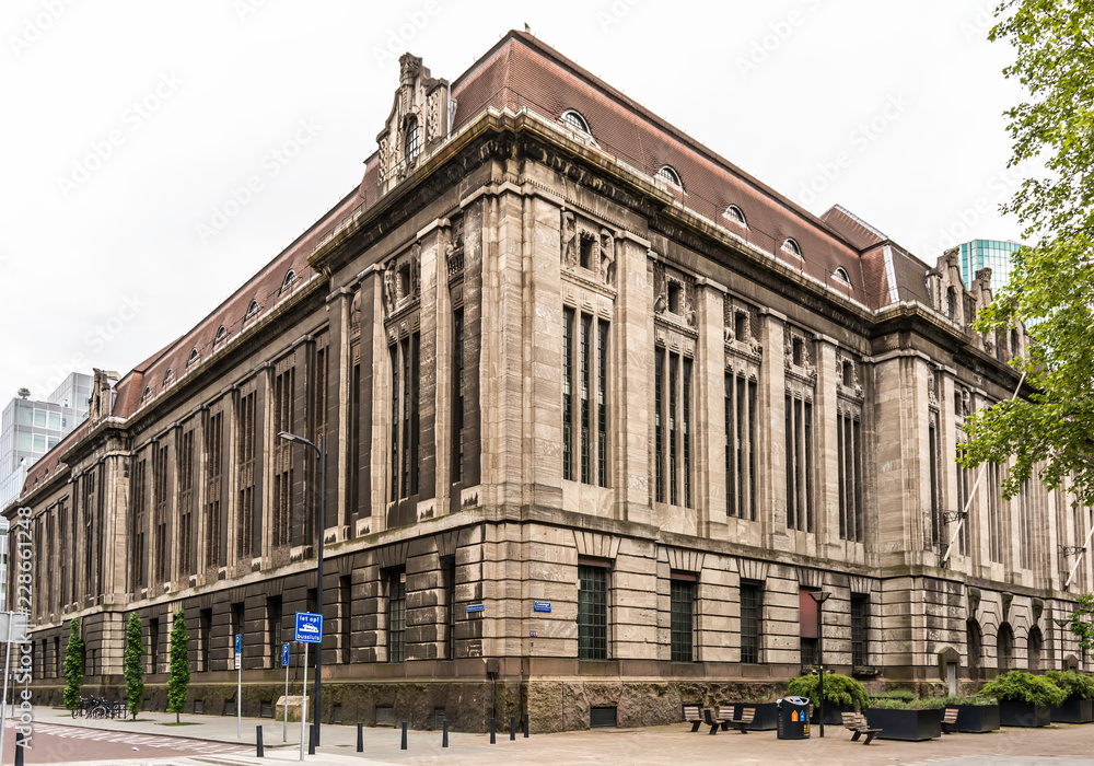 Former central post office of Rotterdam is one of the few buildings that survived bombing during 2nd World War. It is in Neo-Historicism style with details from the Art Deco and Egyptian influences.