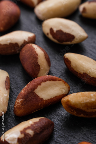 brazil nut on a dark stone background