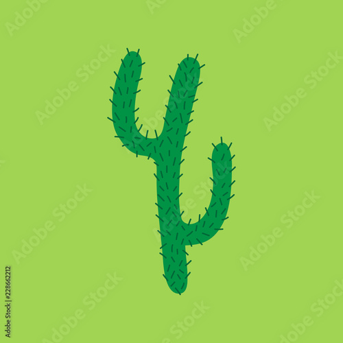 Cute hand drawn cactus vector illustration. Green mexican, desert cactus with spines, isolated on green background.