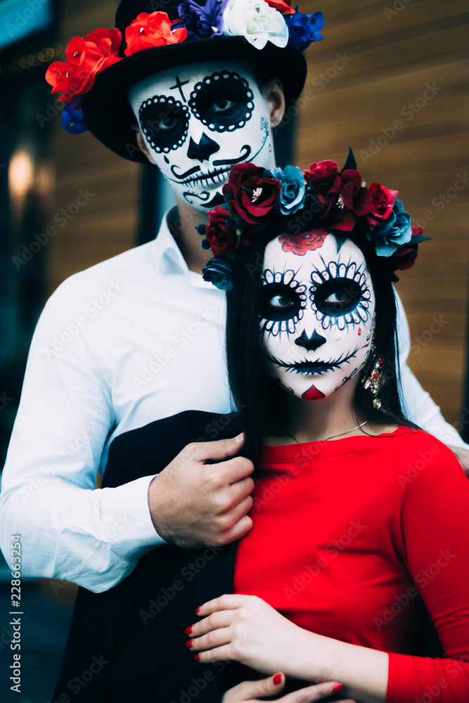 Boy And Girl Sugar Skull Makeup Painted