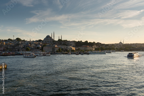 Touristic boats in Golden Horn bay of Istanbul