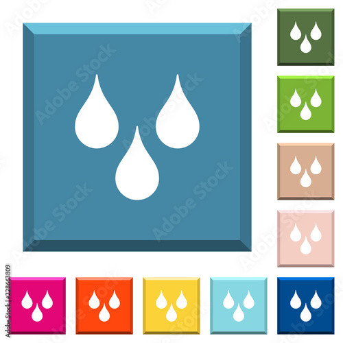 Water drops white icons on edged square buttons