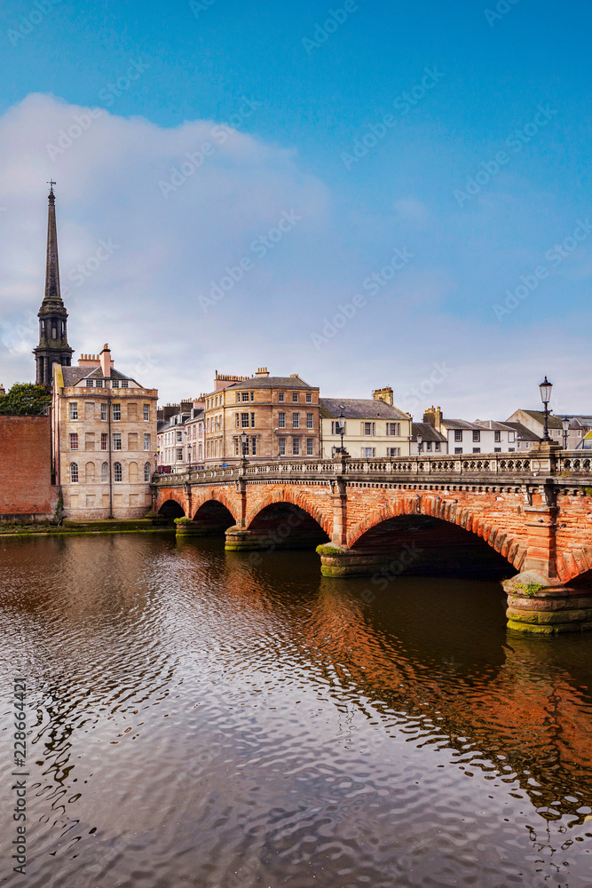 Fototapeta premium New Bridge, built 1878, and the River Ayr in Ayr, South Ayrshire, Scotland.