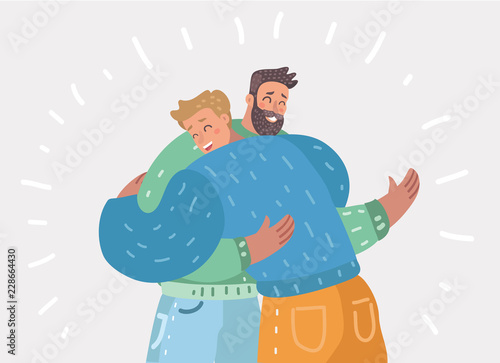 Male friendship. Two happy guys hug each other