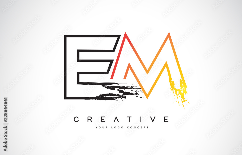 EM Creative Modern Logo Design with Orange and Black Colors. Monogram Stroke Letter Design. EM Creative Modern Logo Design with Orange and Black Colors. Monogram Stroke Letter Design.