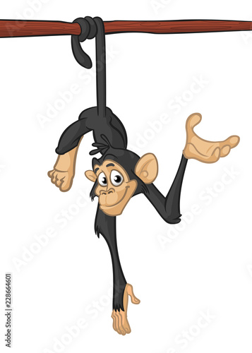 Funny cartoon  monkey hang down the tree. Vector illustration photo