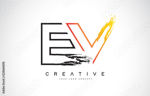 EV Creative Modern Logo Design with Orange and Black Colors. Monogram Stroke Letter Design.