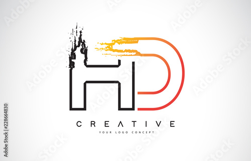 HD Creative Modern Logo Design with Orange and Black Colors. Monogram Stroke Letter Design.